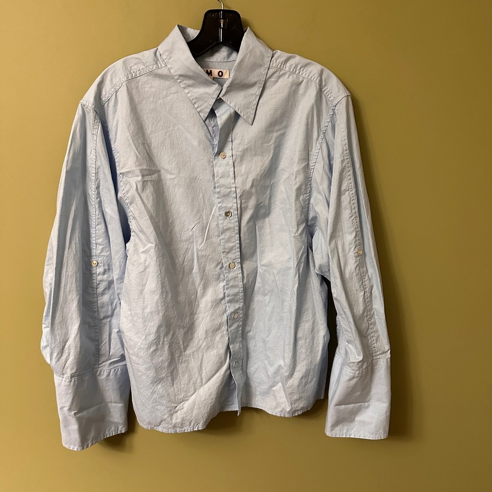 AMO Women's Button Down Long Sleeve Shirt‎ XS Pima Cotton Blue Collared